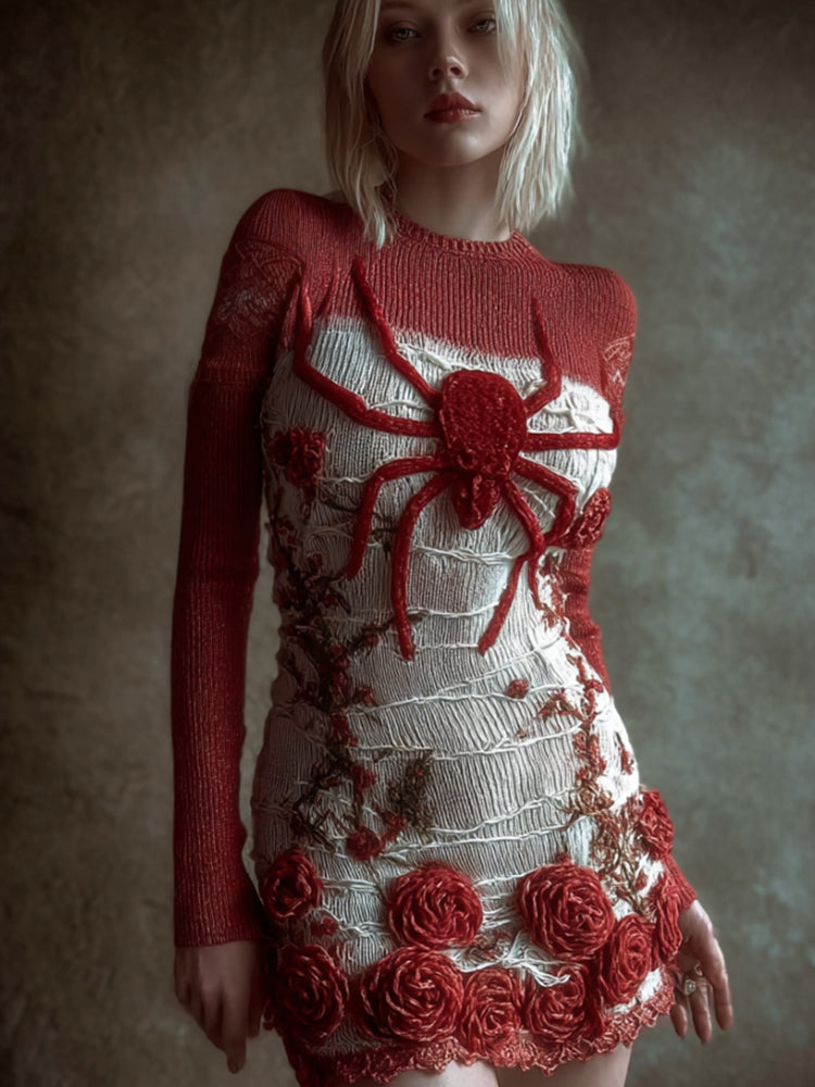 Women's Halloween Spider And Rose Splicing Dress artswardrobe