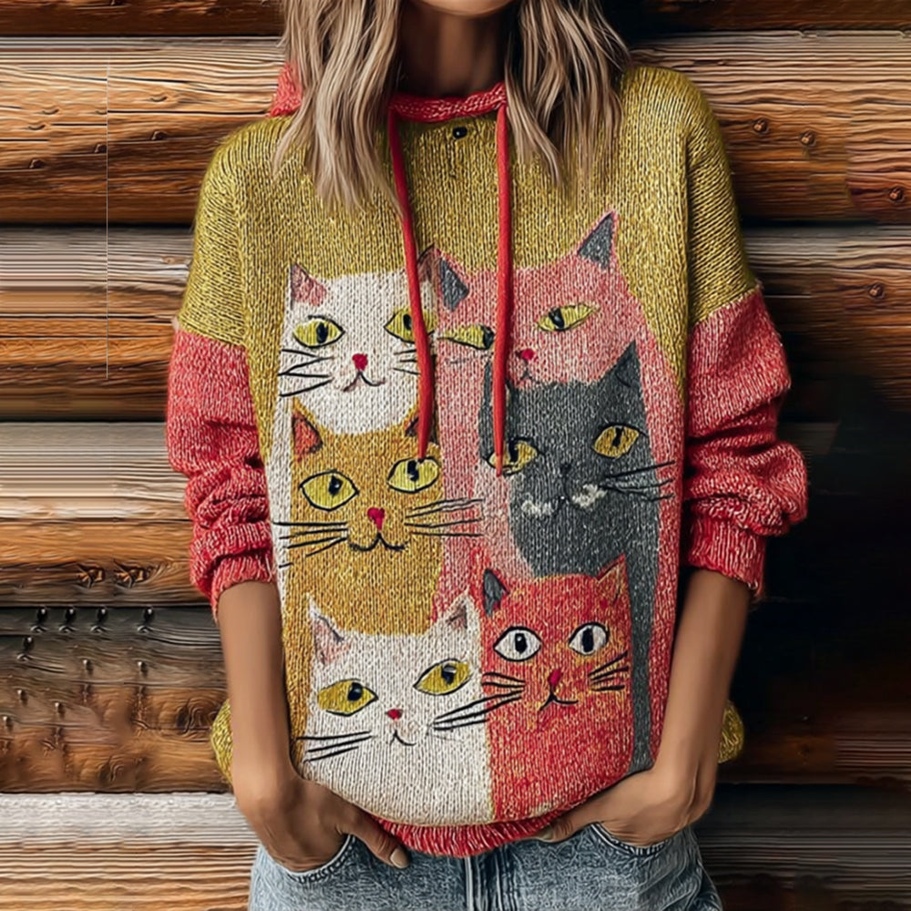 Women's Funny Cat Embroidery Round-neck Sweater elevenforest
