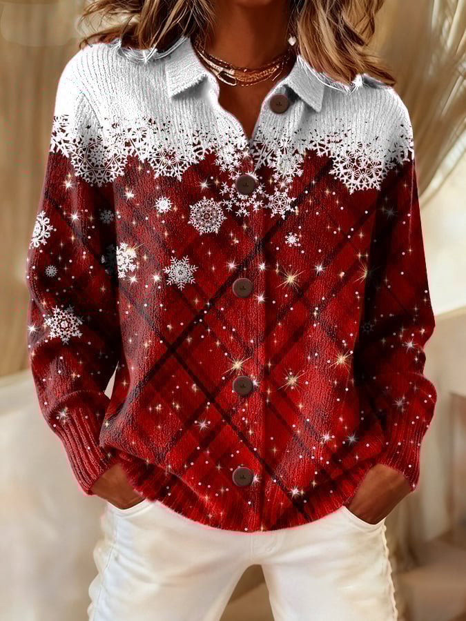 Women's Casual Snowflake Plaid Sweatshirt