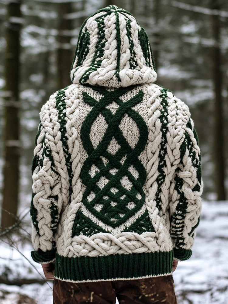 Irish Vintage Knit Totem Men's Hooded Sweater elevenforest