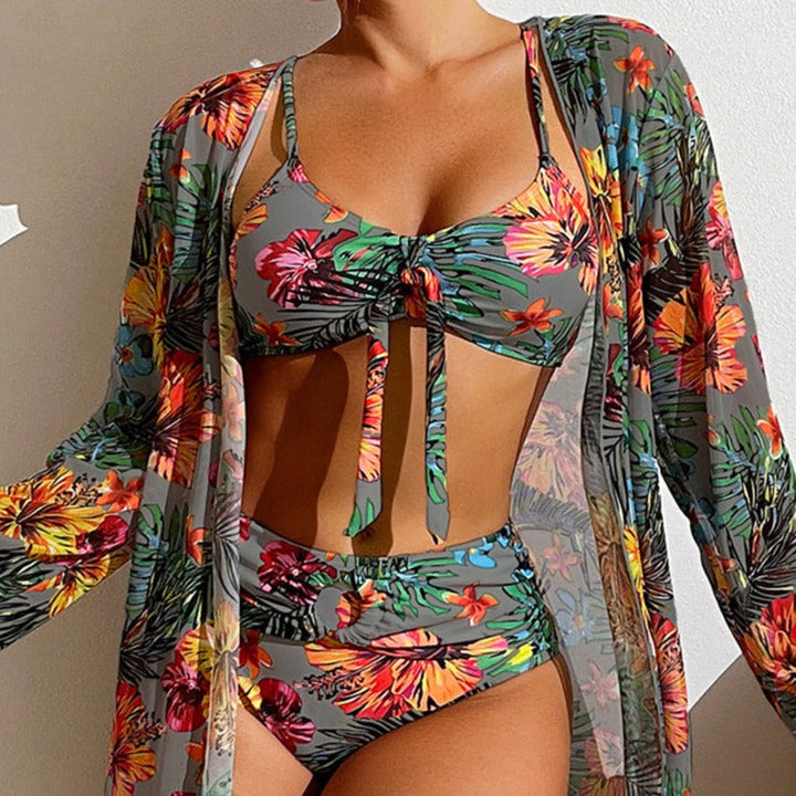 ER | Bikini 3 pezzi a fiori con copricostume