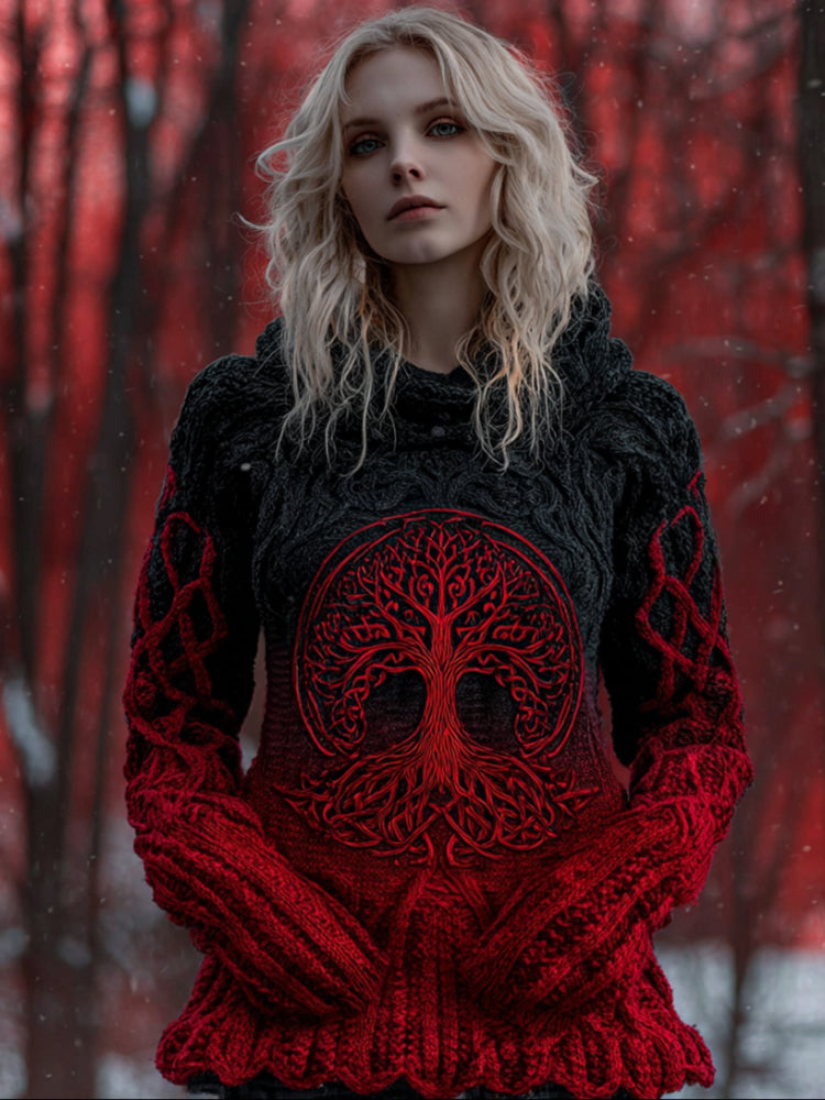 Women's Viking Style Tree Of Life Contrasting Sweater artswardrobe
