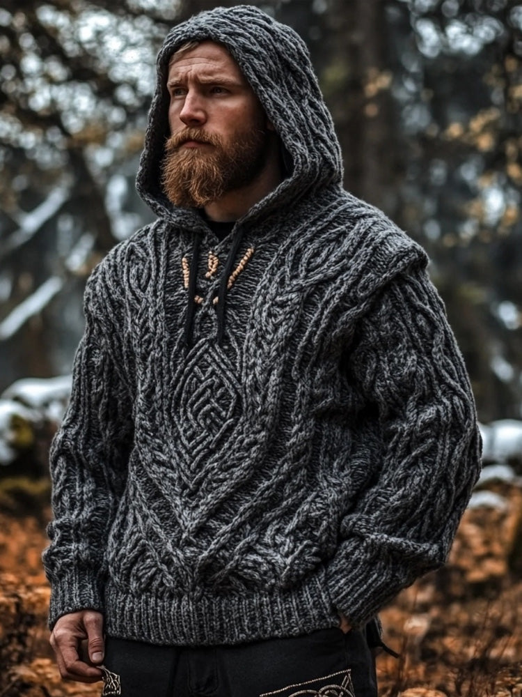 Men's Vintage Viking Celtic Chunky Hooded Sweater elevenforest
