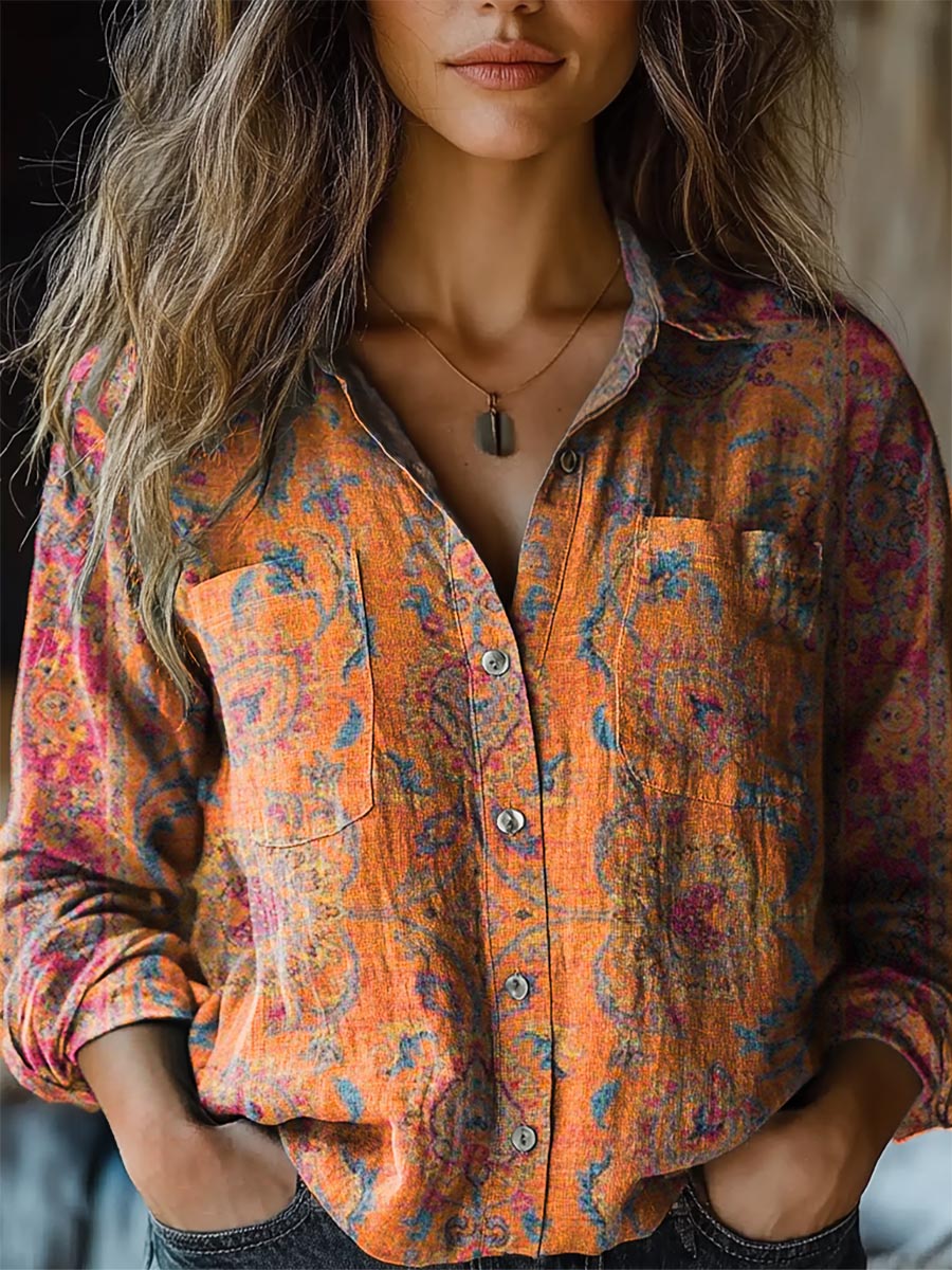 Women's Retro Ethnic Totem Printed Casual Long Sleeve Comfortable Cott