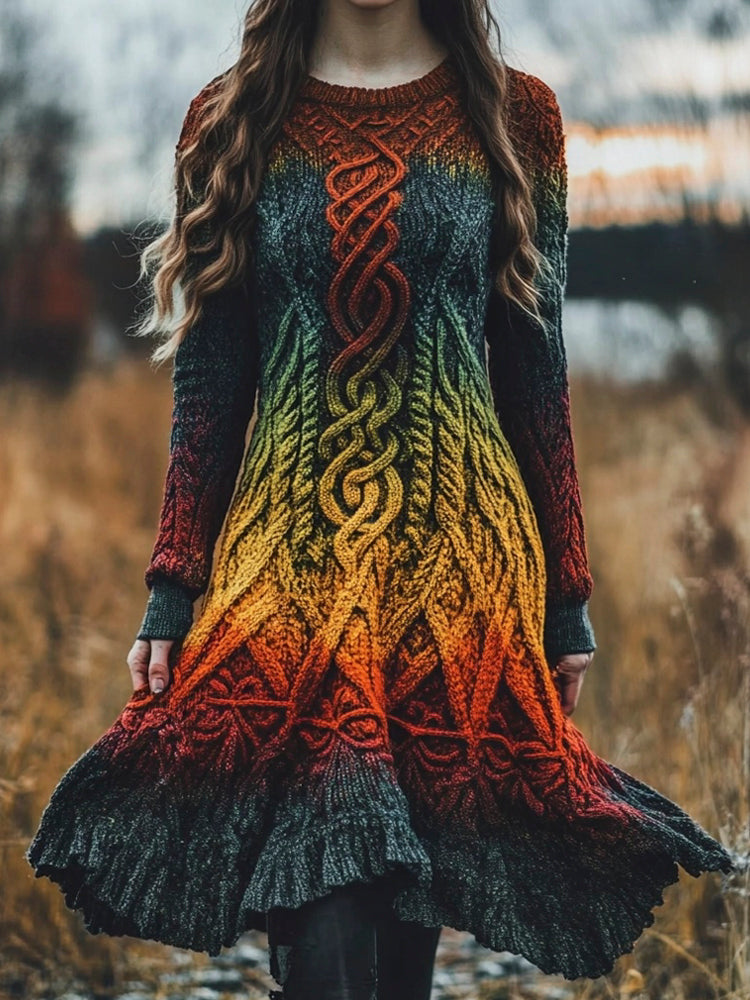 Viking Gradient Celtic Knot Pattern Women's Sweater Midi Dress artswardrobe