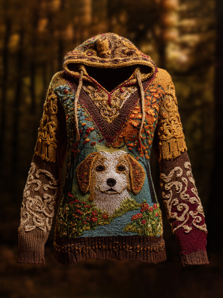 Comstylish Women's Vintage Halloween Dog Embroidered Print Hoodie