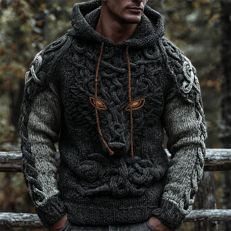 Men's Viking Celtic Wolf Cozy Chunky Hooded Sweater artswardrobe
