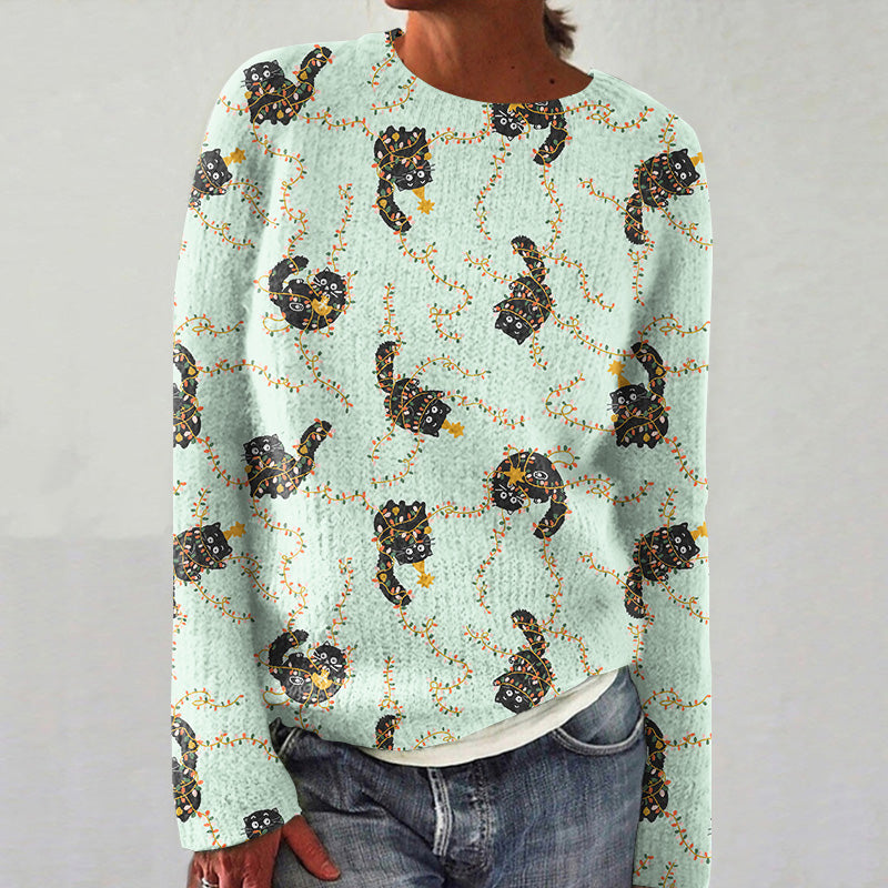 Vintage Christmas Cute Cat Cozy Sweater elevenforest