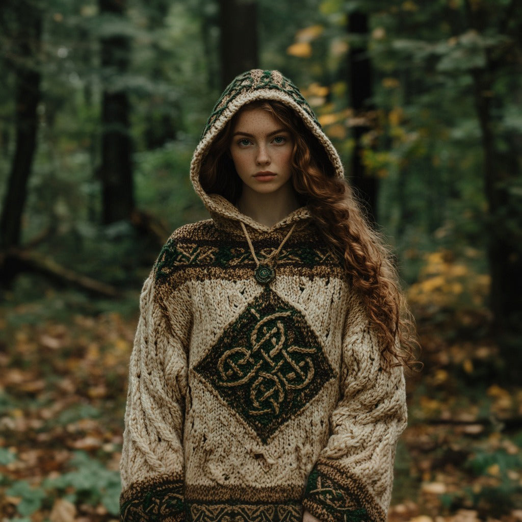 Vintage Celtic Knot Mystical Cozy Hooded Sweater artswardrobe