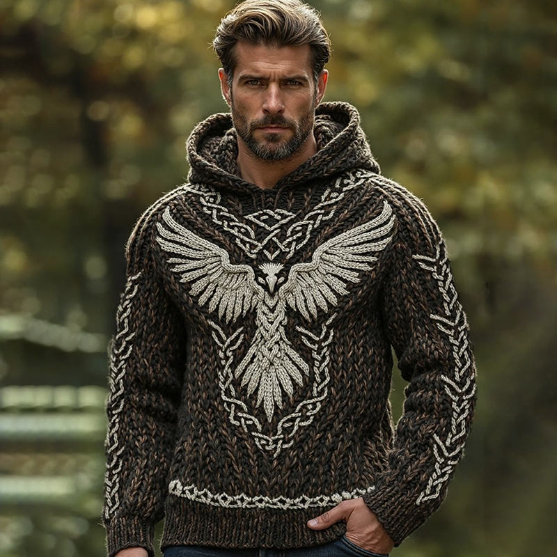 Men's Vintage Eagle Viking Celtic Cozy Hooded Sweater artswardrobe