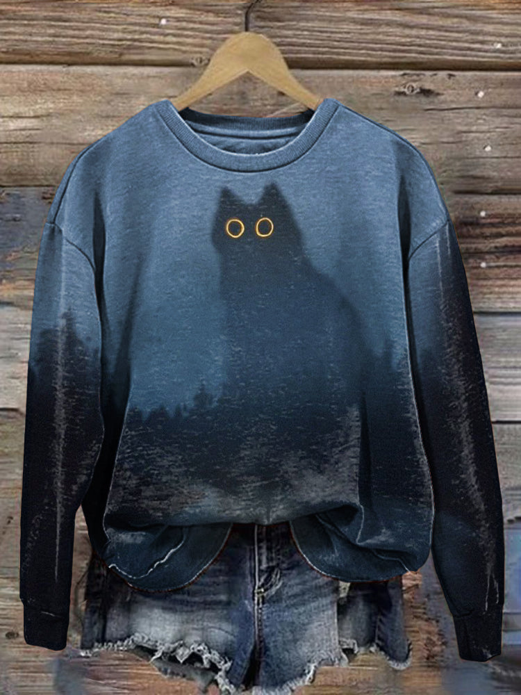Black Cat Art Print Vintage Sweatshirt elevenforest