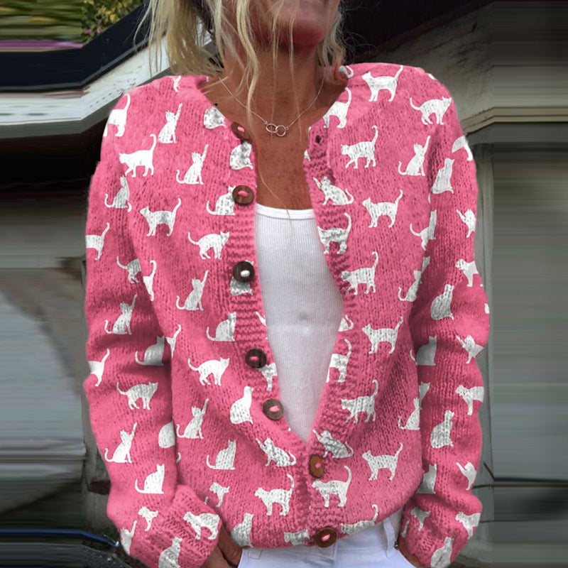 Comstylish Vintage Cute Cats Button Down Cozy Sweater