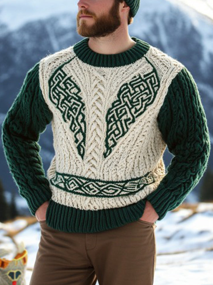 Irish Celtic Pattern Men's Knit Sweater elevenforest