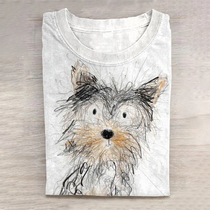 Comstylish Scrawled Puppy Art Cute Dog Print Casual Short Sleeve T-Shirt