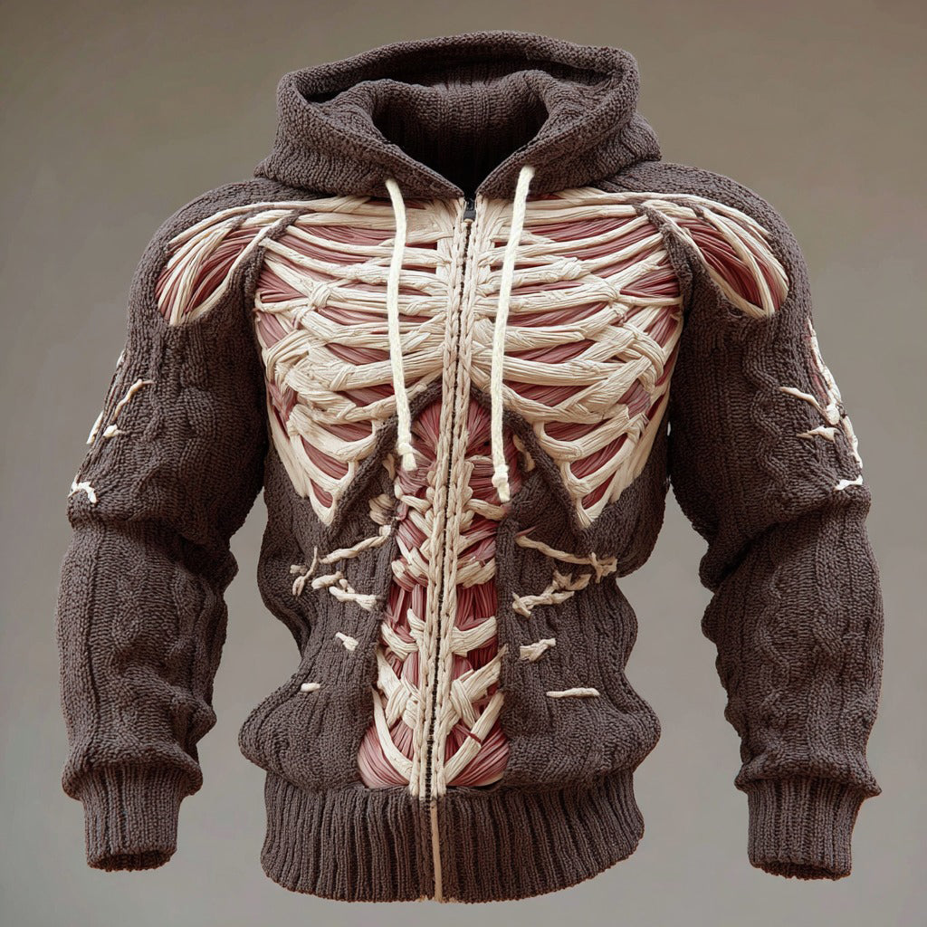 Men's Muscle Line Art Knit Zip Hooded Sweater artswardrobe