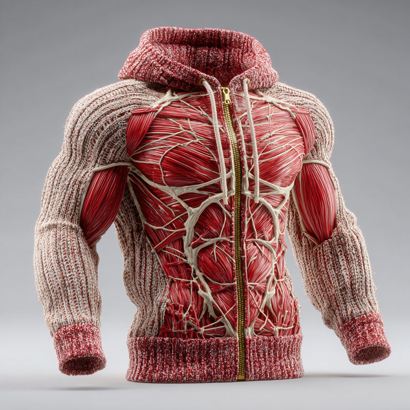 Vintage Muscles Anatomical Art Men's Casual Warm Zip-up Hooded Sweater artswardrobe