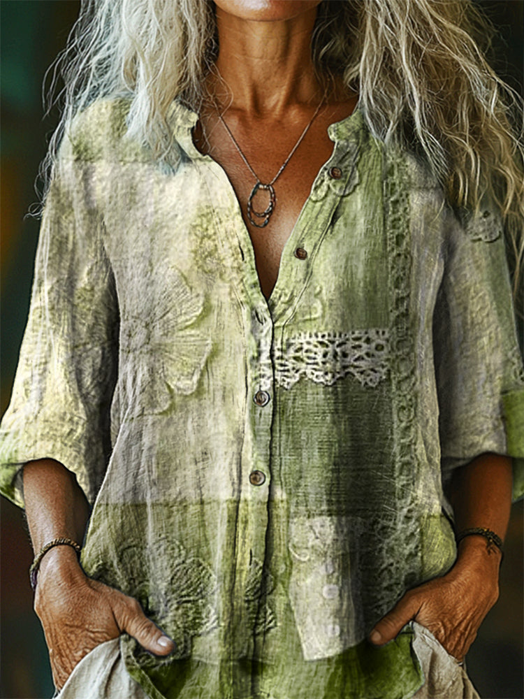 Women's Floral Pattern Art Print Comfort Cotton Shirt