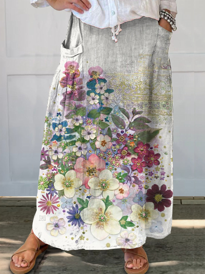 Women's Art Floral Vintage Print Skirt