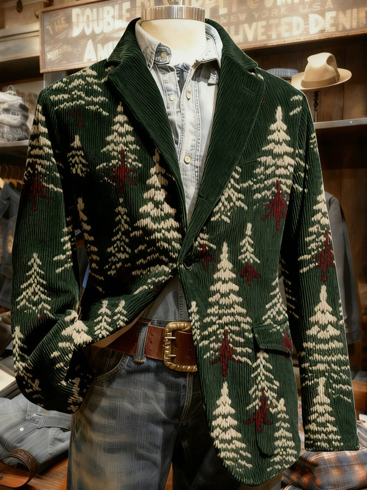 Comstylish Vintage Christmas Trees Pattern Comfy Corduroy Suit