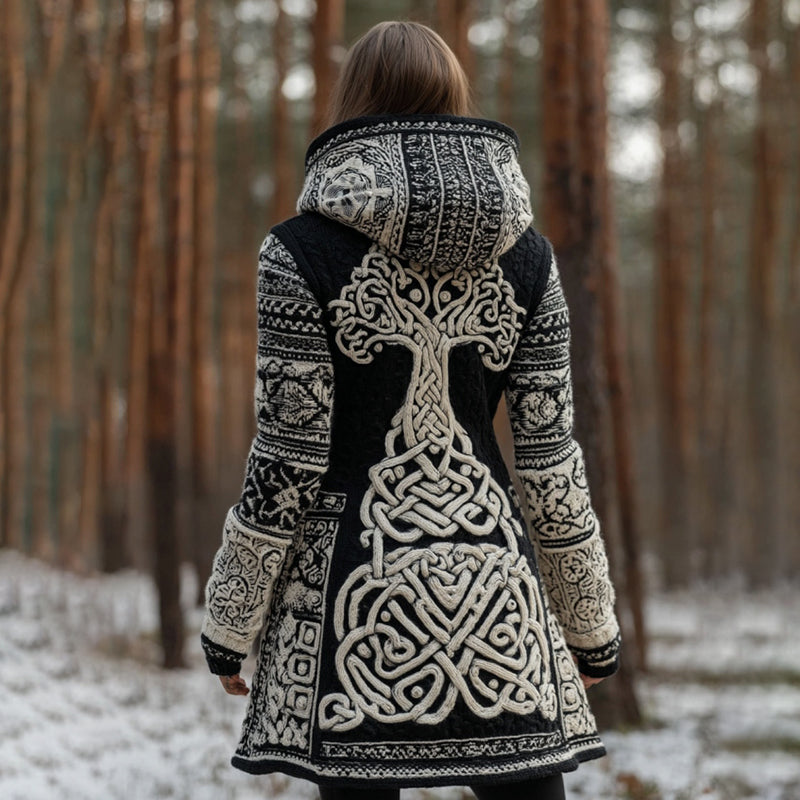 Women's Vintage Viking Celtic Tree Of Life Knit Cozy Long Sweater Jacket artswardrobe