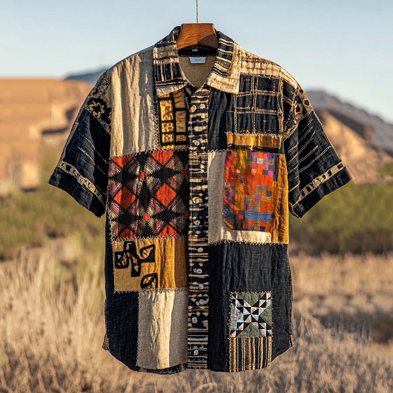 Men's Retro Amish Quilting Baskets Of Hope Linen Shirt artswardrobe