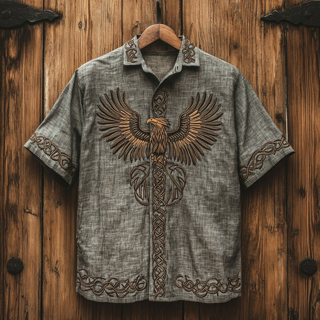 Men's Retro Viking Tribal Eagle Celtic Art Linen Shirt artswardrobe
