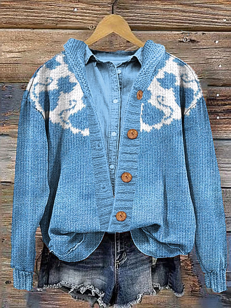 Funny Cat Print Casual Cozy Hooded Cardigan elevenforest