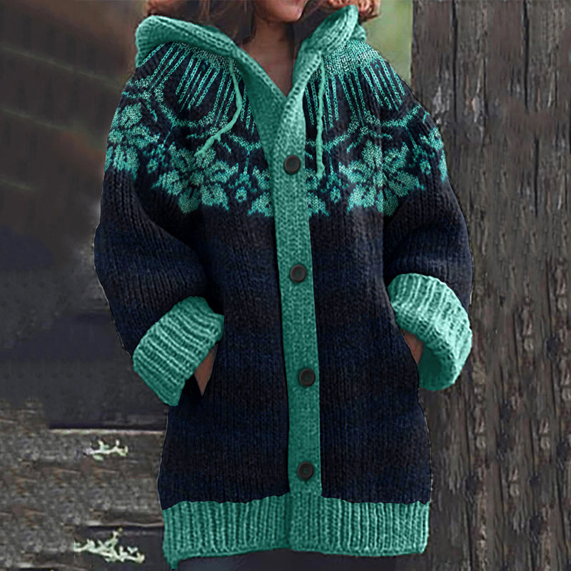 Vintage Fairman Island Knitted Jacquard Hooded Sweater Cardigan elevenforest