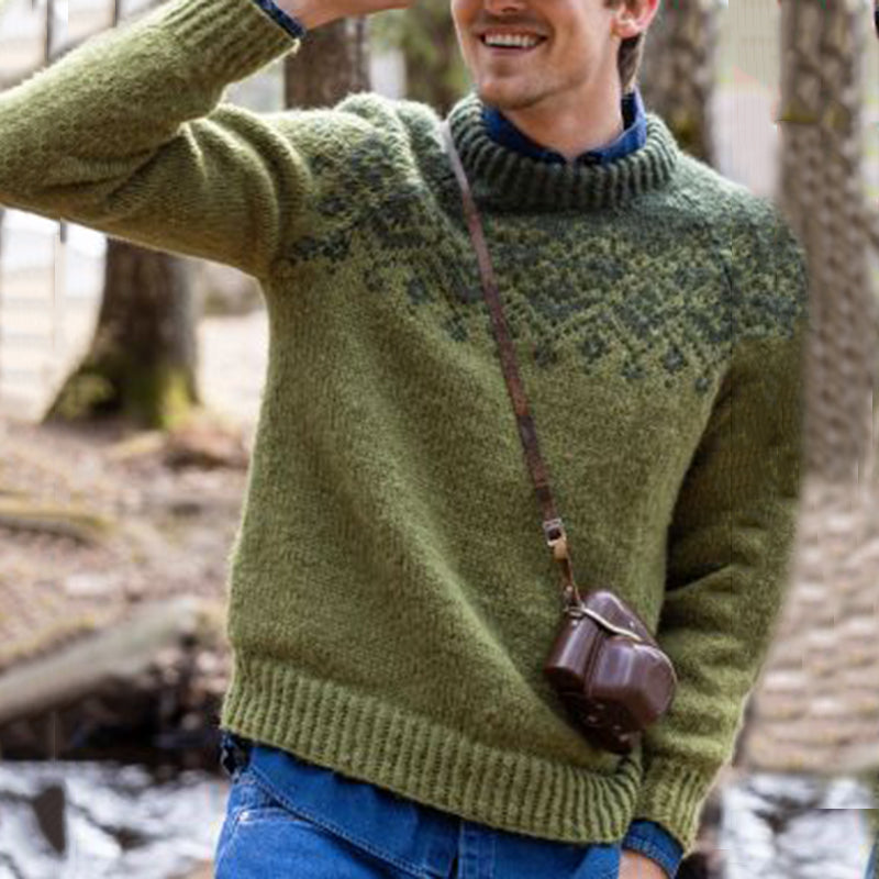 Vintage Knit Jacquard Icelandic Crew Neck Sweater(Unisex) elevenforest
