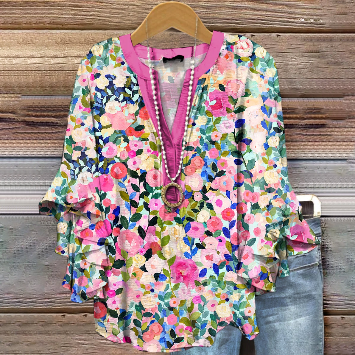 Women's Floral Pattern Art Print Cotton Linen Casual Shirt