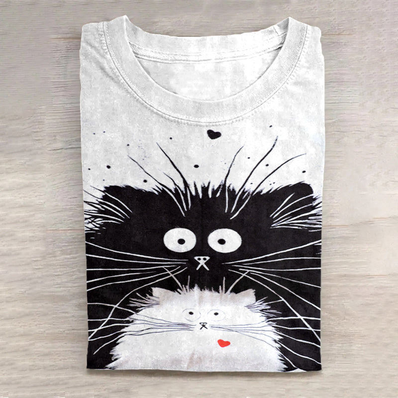 Women's Two Cats In Love Art Casual T-Shirt elevenforest