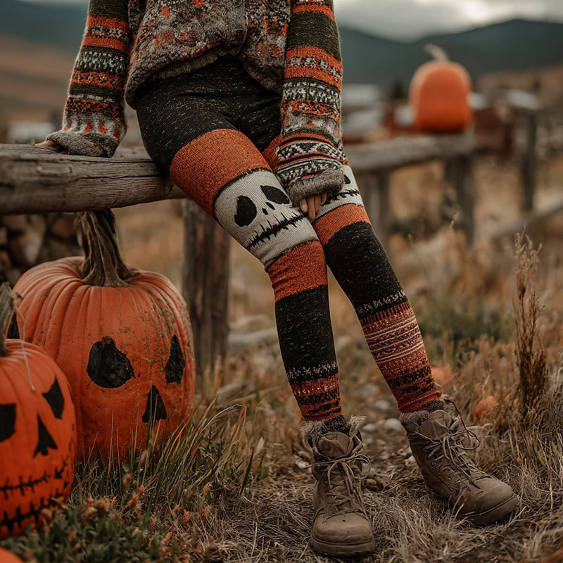 Halloween Pumpkin Colorblock Comfort Leggings artswardrobe