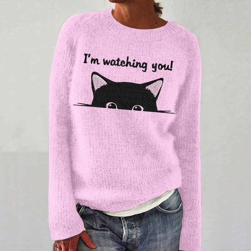 I'm Watching You Cat Art Print Knitted Sweater elevenforest