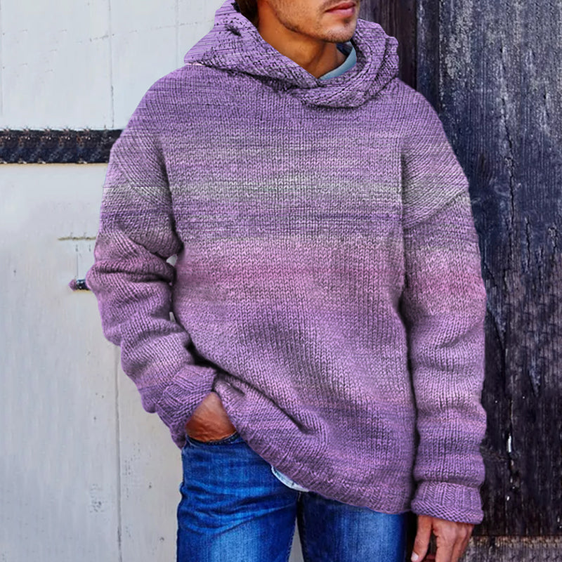 Men's Vintage Gradient Colorful Cozy Hooded Sweater elevenforest