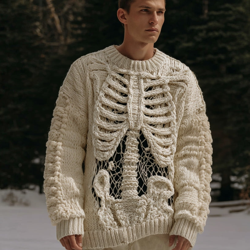 Halloween Skeleton Pattern Vintage Chunky Knitted Sweater artswardrobe