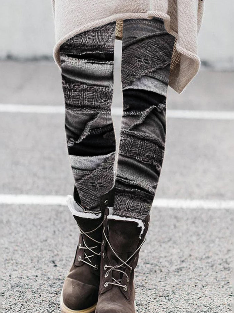 Vintage Distressed Patchwork Cozy Knit Leggings elevenforest