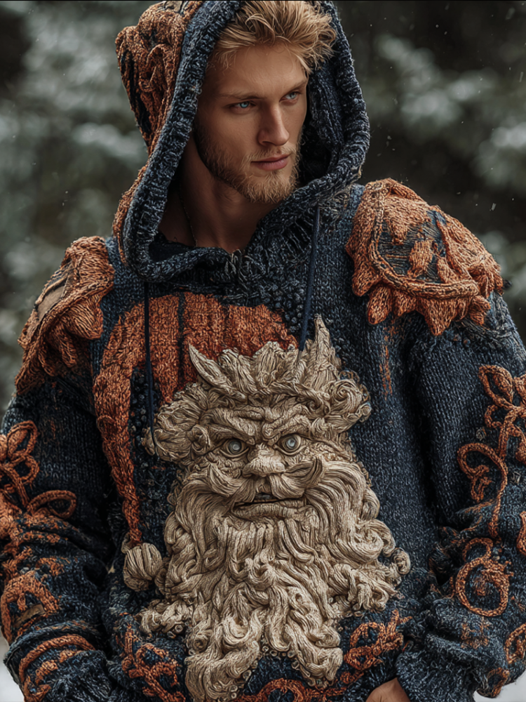 Halloween Viking Grotesque Santa Claus Men's Knit Hooded Sweater artswardrobe