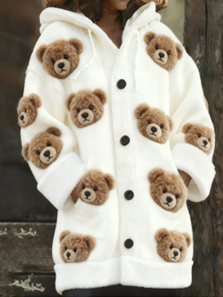 Cute Little Bear Hooded Cardigan Sweater