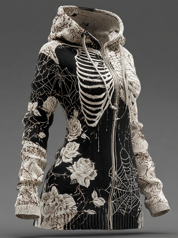 Ladies' Halloween Line Art Dark Style Knit Sweater Jacket artswardrobe