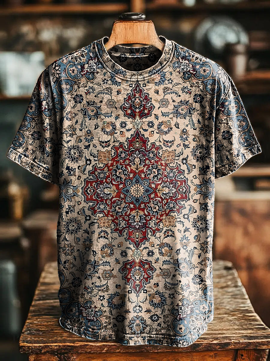 Retro National Floral Vintage Art Print Casual T-shirt For Men And Wom