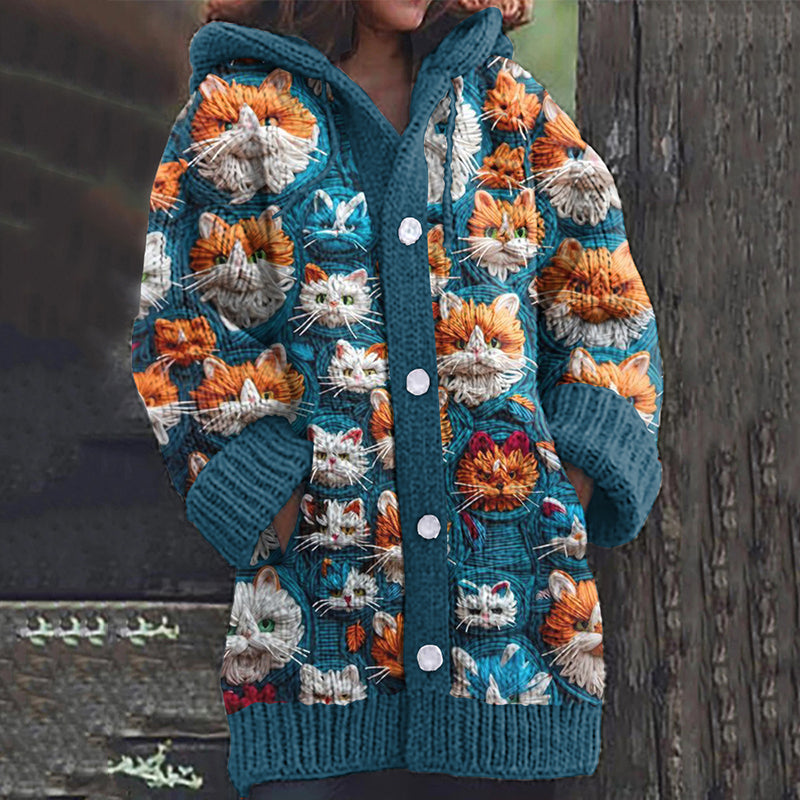 Vintage Cute Cat Art Button Cozy Cardigan Sweater elevenforest