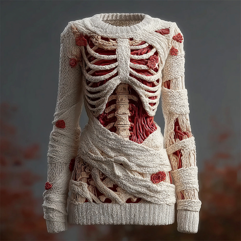 Halloween Muscle Anatomy Bandage Art Women's Knit Slim-fit Sweater artswardrobe