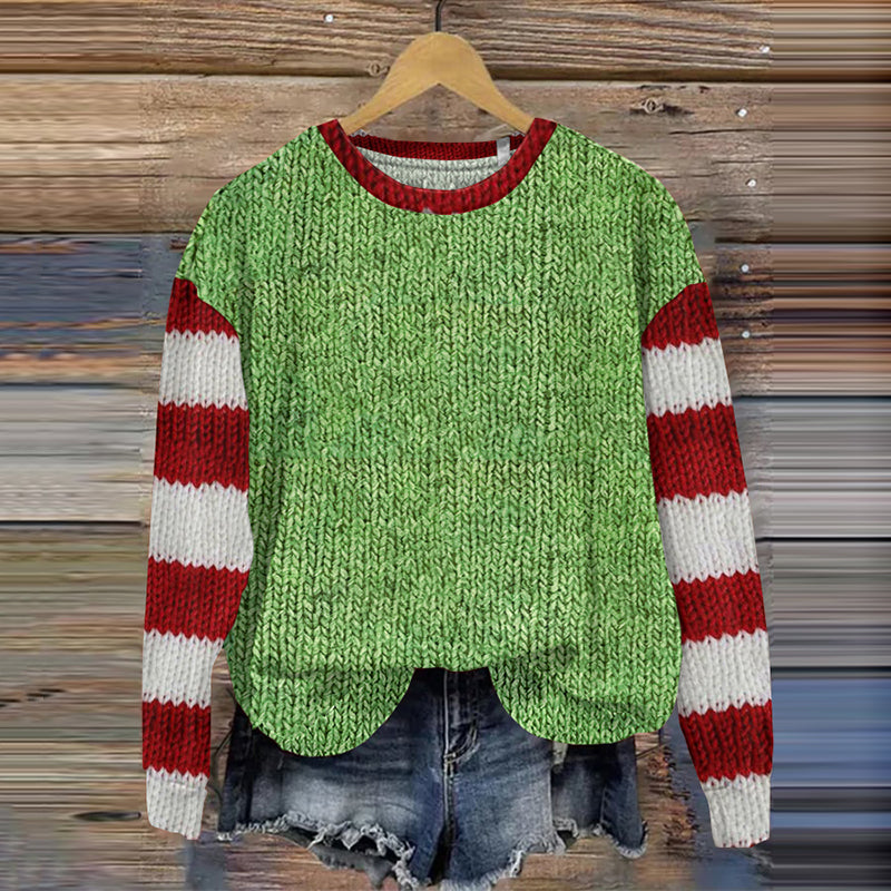 Christmas Contrast Stripe Print Sweater elevenforest