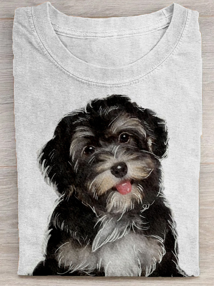 Comstylish Cute Watercolor Dog Art Pattern Comfy T Shirt