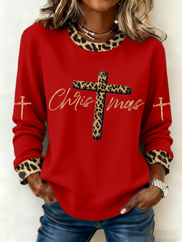 Comstylish Women's Christmas Faith Print Crew Neck Sweatshirt