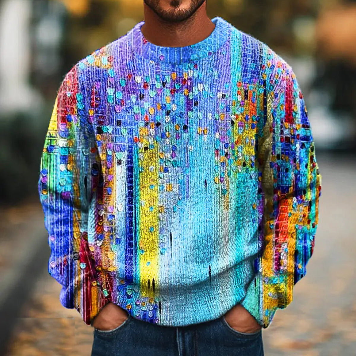Vintage Multicolor Abstract Gradient Art Print Knit Sweater elevenforest