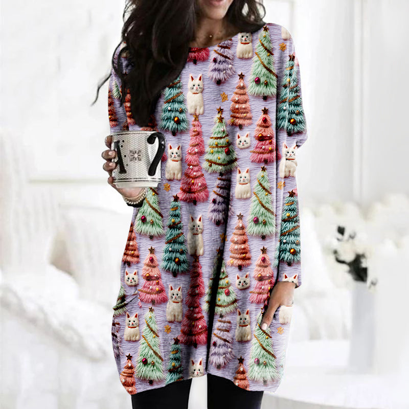 Christmas Tree Cute Cat 3D Print Tunic elevenforest