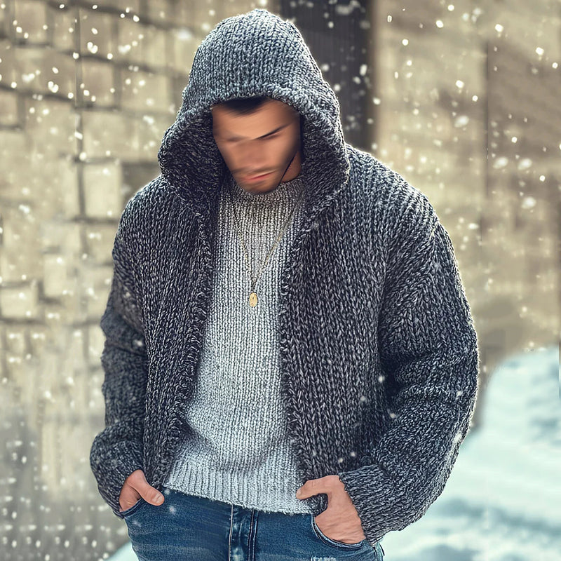 Men's Casual Plain Hooded Knit Sweater Cardigan elevenforest