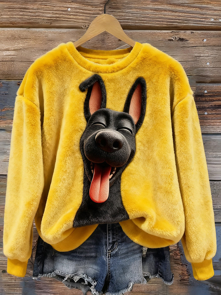 Comstylish Cute Happy Dog Pattern Cozy Plush Sweatshirt