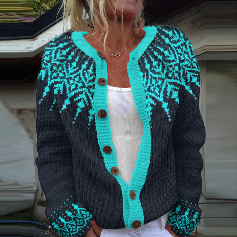 Vintage Fairman Island Geometric Knitted Jacquard Sweater Cardigan elevenforest